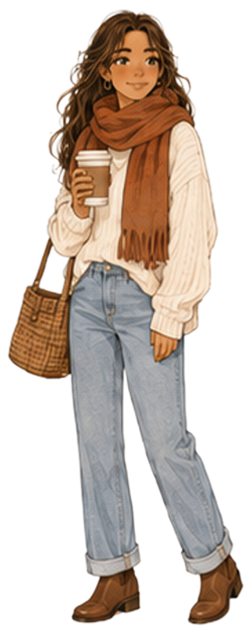 Mila, die Hauptfigur der Reihe Mila und Liv, im Herbst mit Schal und Kaffee