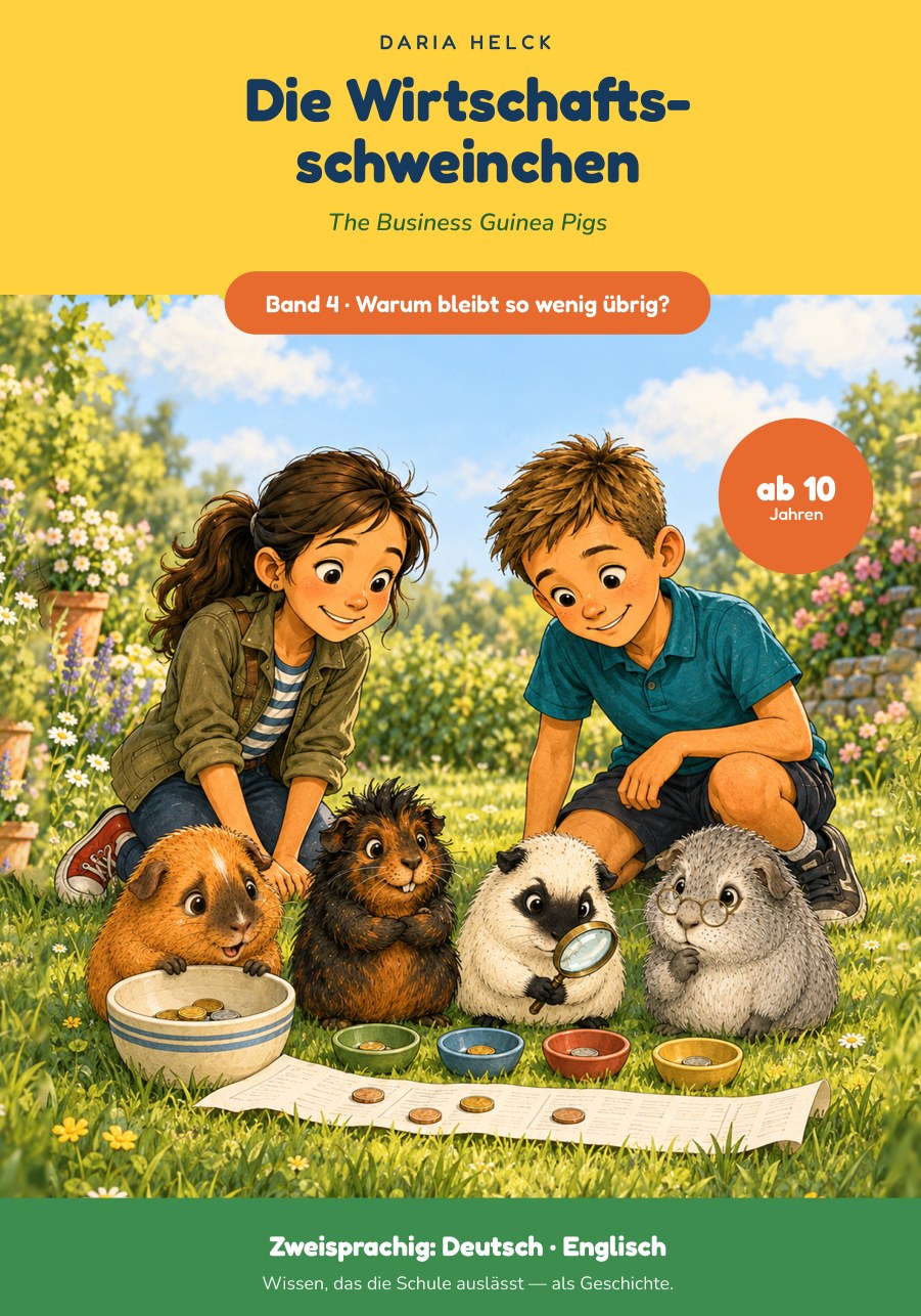 Cover: Die Wirtschaftsschweinchen Band 4, Warum bleibt so wenig übrig? Kinderbuch über Lohn, Brutto und Netto ab 10 Jahren