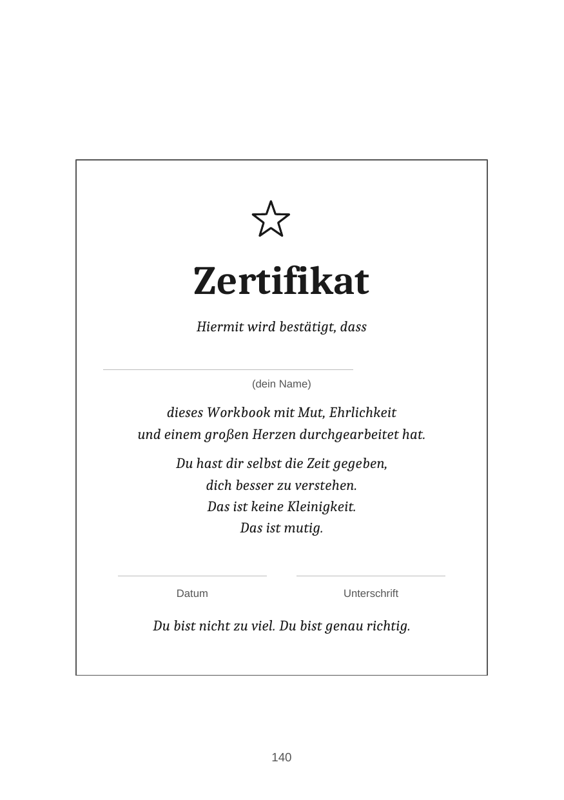 Zertifikat – Innenseite aus Klar im Kopf, laut im Gefühl