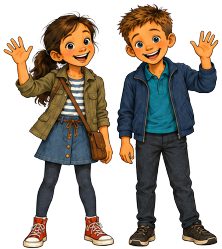 Daria und Christian aus den Wirtschaftsschweinchen winken