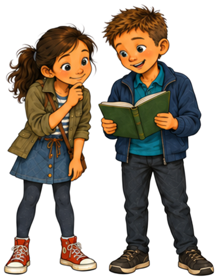 Daria und Christian zeigen ein Buch