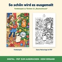 Farbbeispiel Baumschmuck neben der Vorlage – Adventskalender zum Ausmalen (FLITCH)