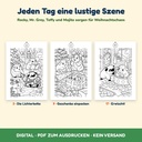 Lustige Szenen aus den Türchen 3, 9 und 17 – Ausmalbilder Weihnachten mit Meerschweinchen (FLITCH)