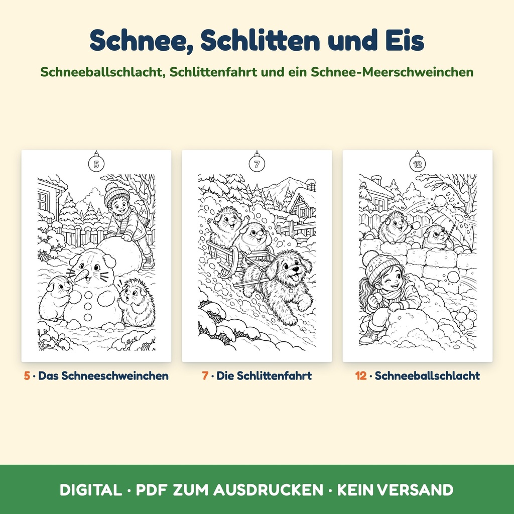 Winter draußen: Türchen 5, 7 und 12 – Adventskalender zum Ausmalen (FLITCH)
