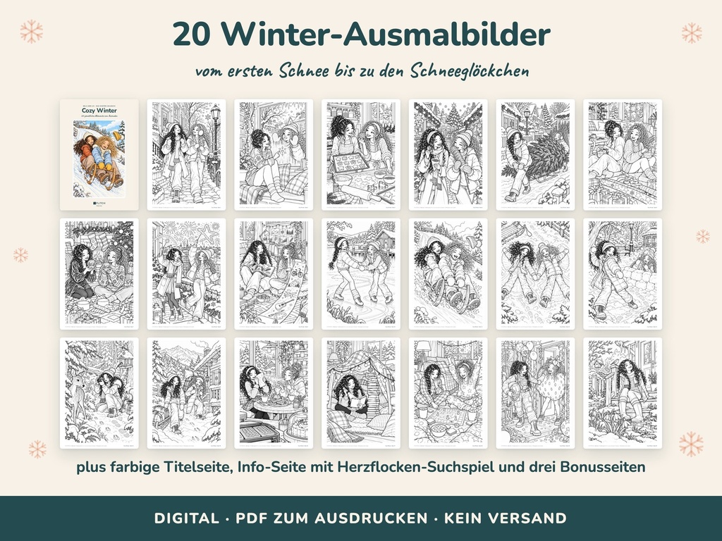 Alle 20 Ausmalbilder im Überblick – Cozy Malbuch Winter (Mila & Liv, FLITCH)