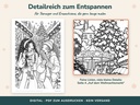 Detailreiche Malvorlage Weihnachtsmarkt in Nahaufnahme – Cozy Malbuch Winter (FLITCH)