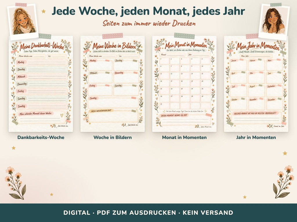 Immer wieder neu drucken: Dankbarkeits-Woche, Woche in Bildern, Monat und Jahr (FLITCH)