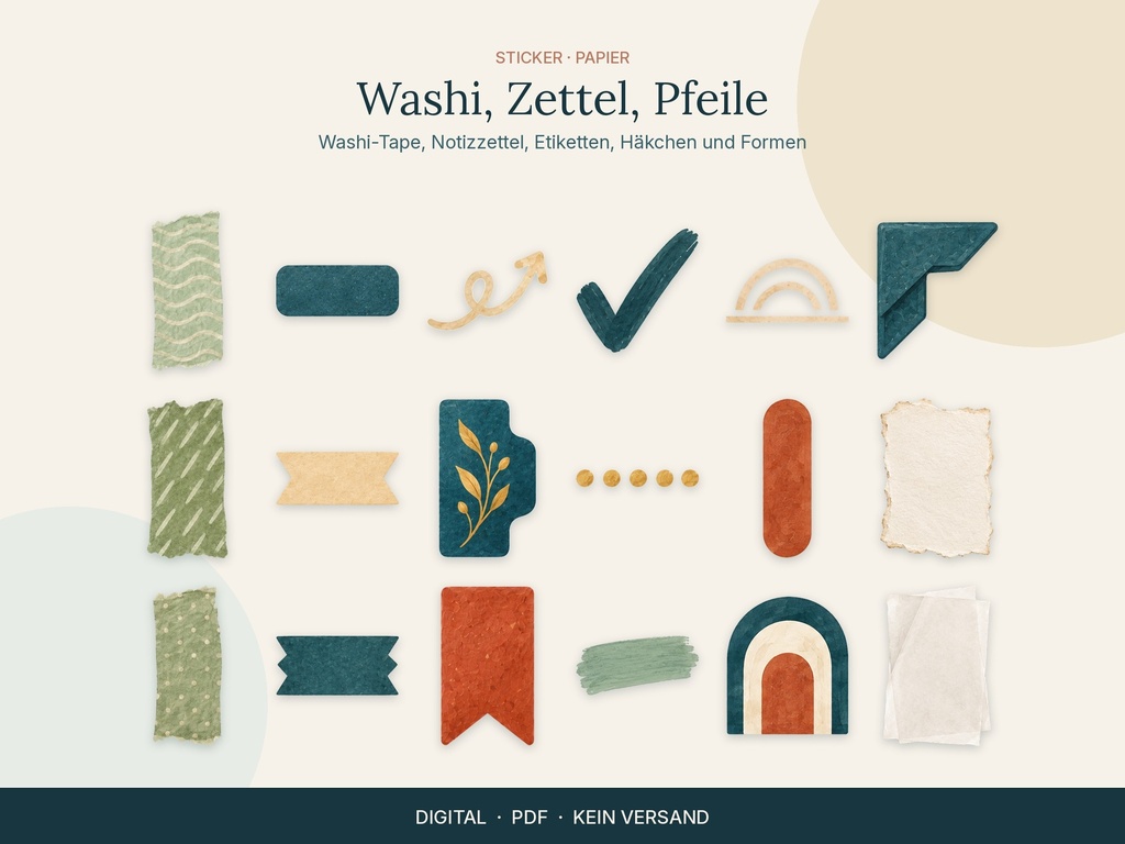 20 Sticker Washi und Zettel