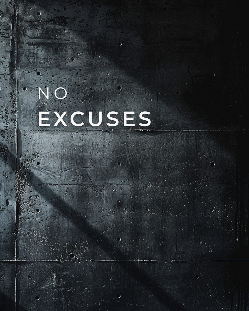 No Excuses – minimalistisches Poster zum Ausdrucken (FLITCH Dark & Disciplined)