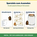 Sparziel, Sparweg und Rücklage-Glas – Taschengeld-Planer für Kinder zum Ausdrucken (Die Schweinchenkasse, FLITCH)