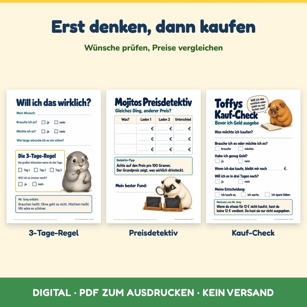 Kauf-Check und 3-Tage-Regel – Geld lernen für Kinder (Die Schweinchenkasse, FLITCH)