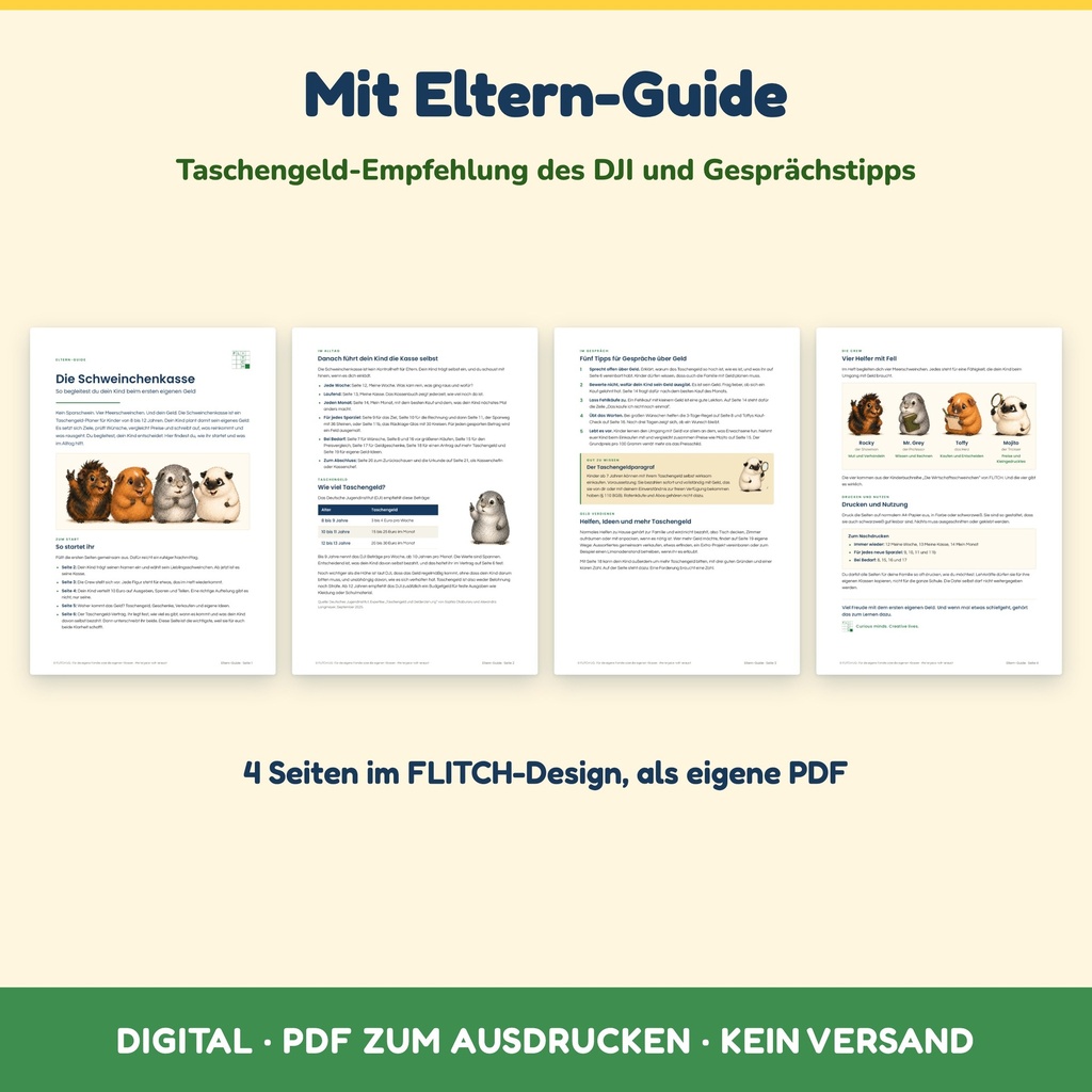 Eltern-Guide mit Taschengeld-Tabelle (DJI 2025) – Die Schweinchenkasse (FLITCH)