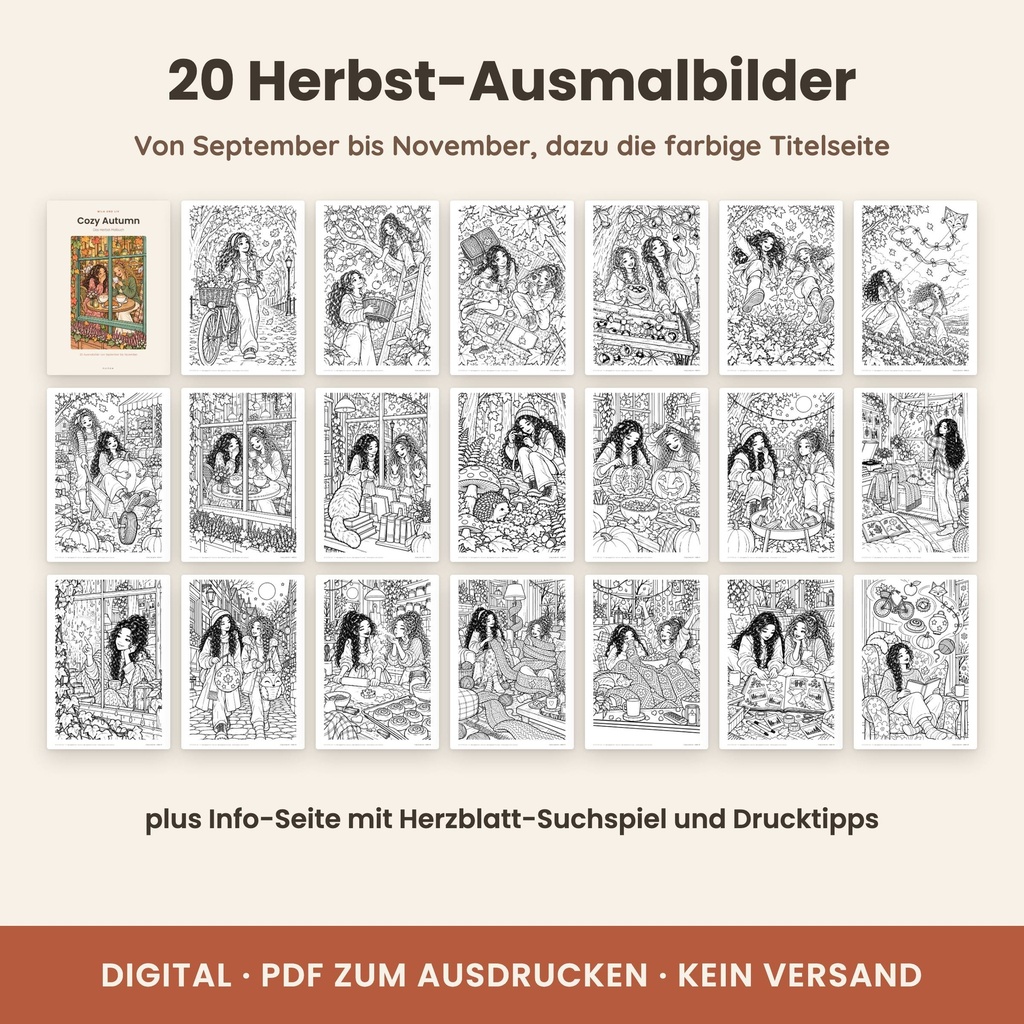 Alle 20 Ausmalbilder im Überblick – Cozy Malbuch Herbst (Mila & Liv, FLITCH)