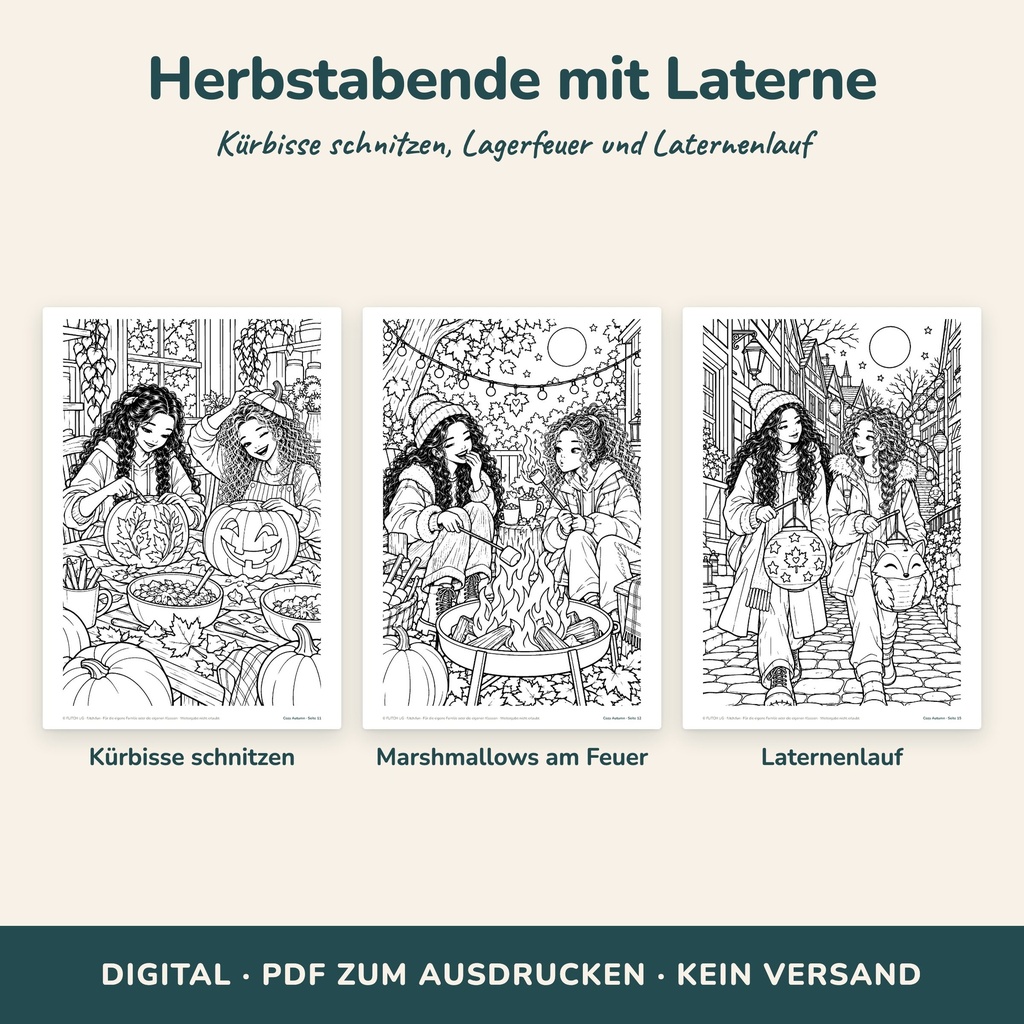 Herbstabende: Laternenlauf und Filmabend – Ausmalbilder Herbst (Cozy Malbuch, FLITCH)
