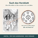 Herzblatt-Suchspiel: verstecktes Ahornblatt mit Herz auf jeder Seite (Cozy Malbuch, FLITCH)