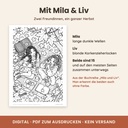 Mila und Liv aus der FLITCH-Buchreihe – die Figuren des Cozy Malbuchs