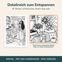 Detailreiche Malvorlagen in Nahaufnahme – Cozy Malbuch Herbst (FLITCH)