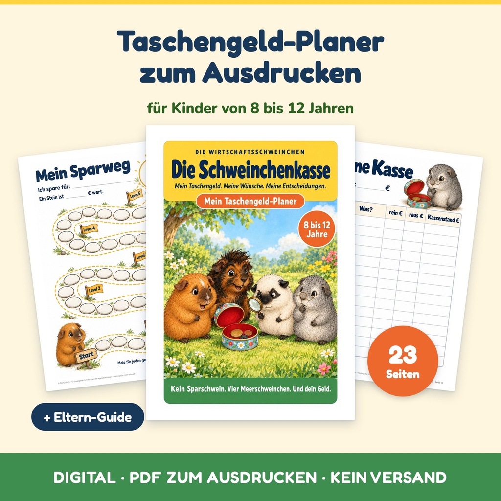Die Schweinchenkasse – Taschengeld-Planer für Kinder zum Ausdrucken (PDF)